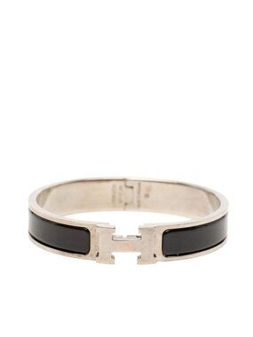 Hermes Click PM Bangle Bracelet Silver Black Metal